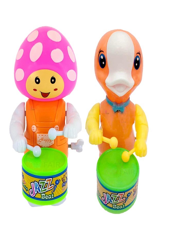 ROSEFAIR Key-Operated Cute Drummer Toy for Toddler Kids Drumming and Dancing Action for Kids Birthday Gift (Pack of 2) (MELON-ORANGE-O15) - Image 1